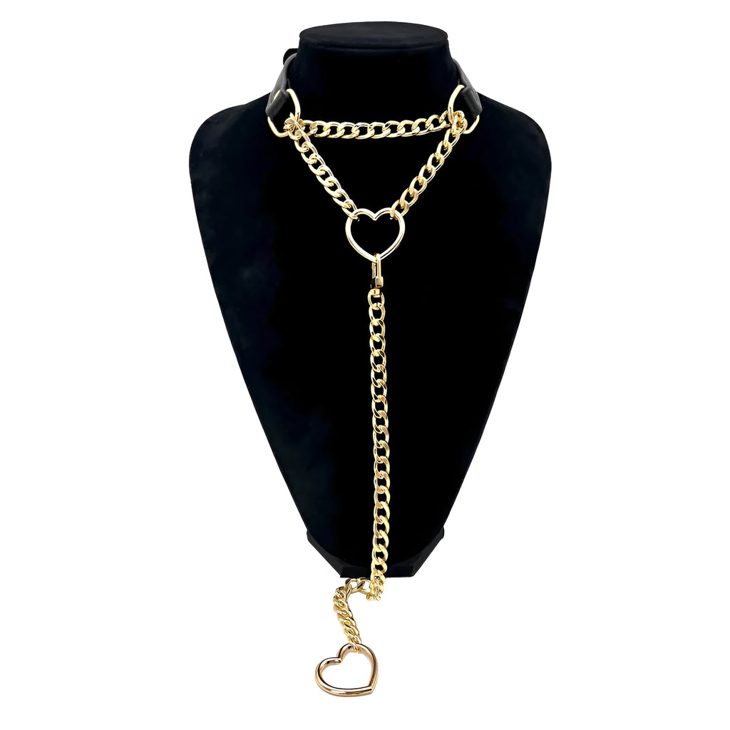 European American personalized love neckband in leather for men and women couple choker black gold