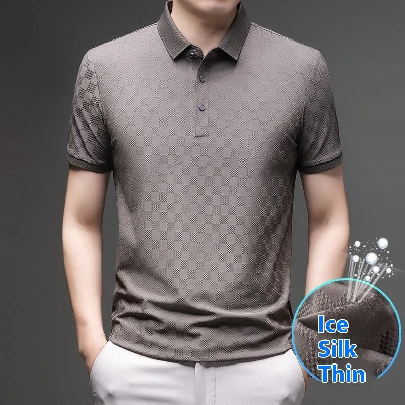 Rhombus brand thin ice silk short sleeve T-shirt showing slit hem detail, in black colour.