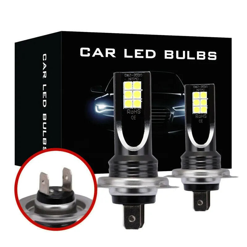White H7 LED fog light bulb with 12 visible SMD chips for automotive use
