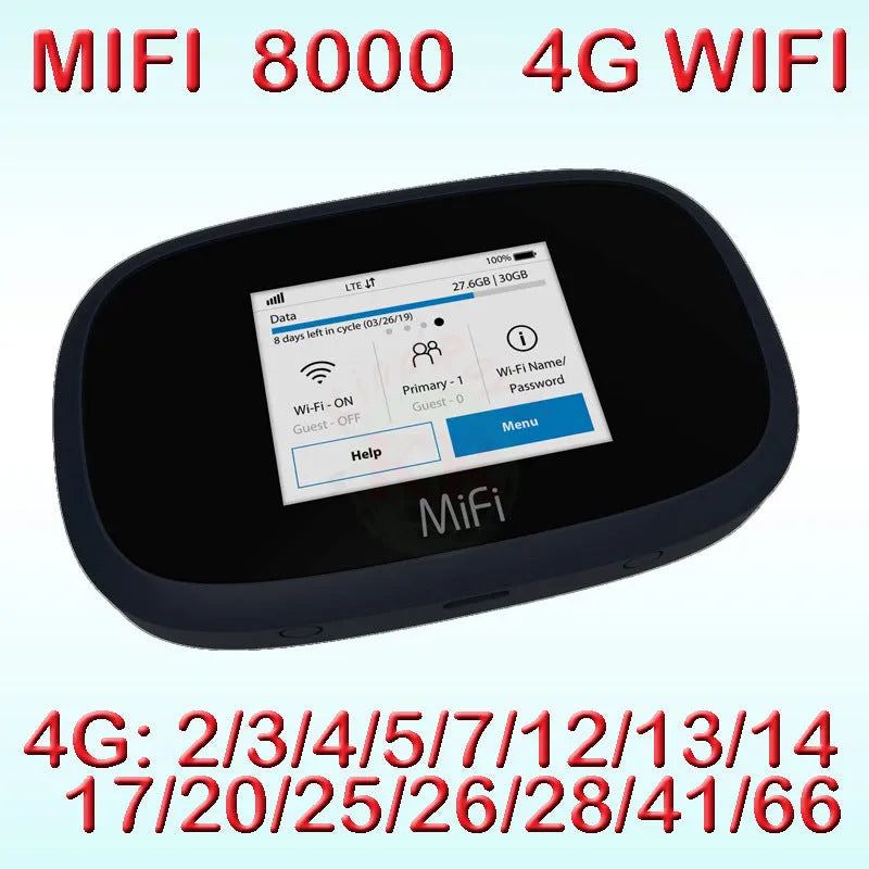 Black Mifi8000 portable 4G wireless router with compact design