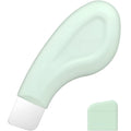 Stainless steel blackhead scraper and green silicone face spatula skin care tool.