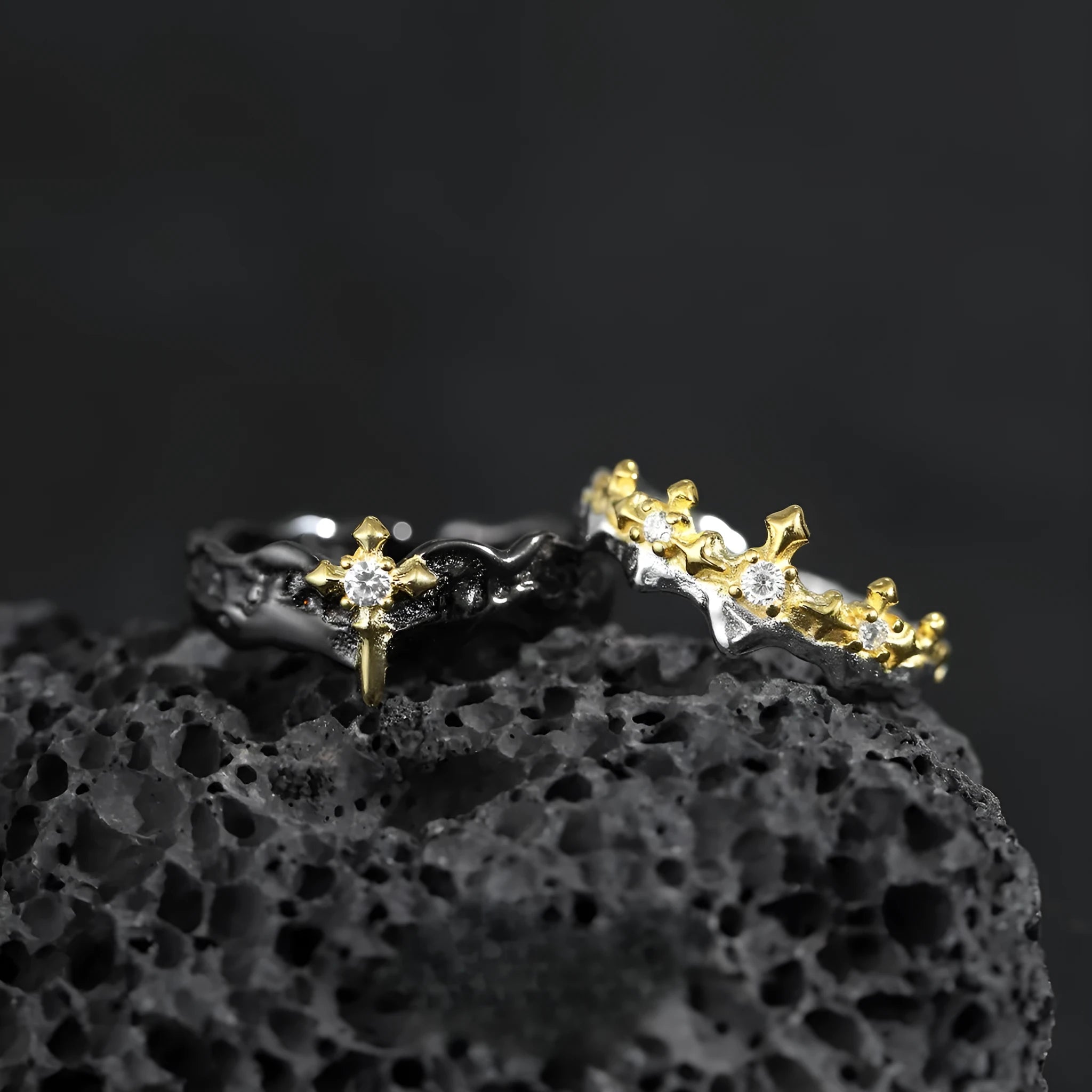 Princess Knight adjustable silver couple ring in white gold or black gold colour