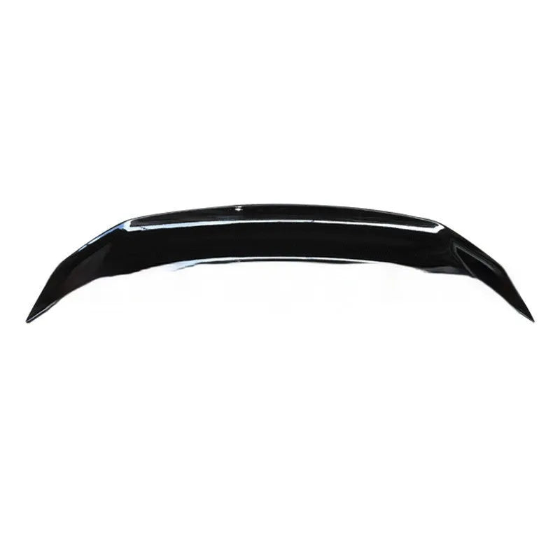 Universal punch-free car spoiler in ABS plastic showing blank, black, white, and carbon pattern finish options.