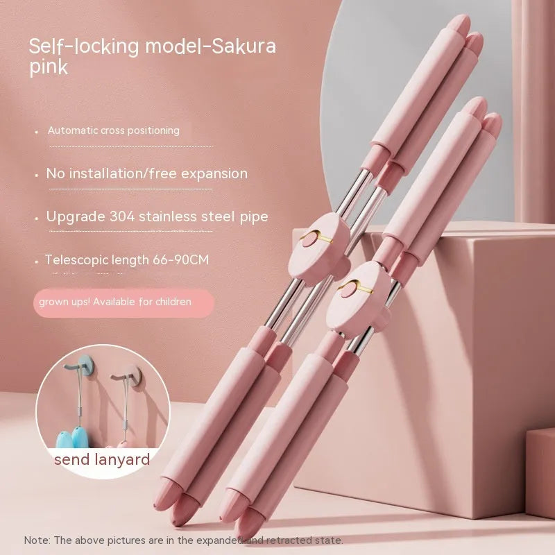 Children's pink and blue adjustable open back stick for yoga and fitness.