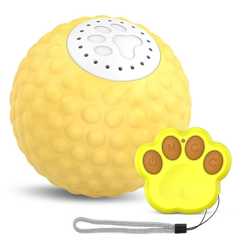 Remote control cat toy ball in blue, green and yellow colours with transmitter