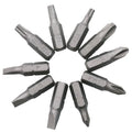 L rod double-headed socket wrench handle with a set of 10 steel drill bits laid out.