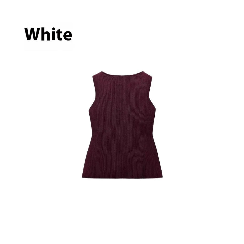 Dark red women's slim-fit viscose sweater vest with a 3D pattern, shown on a hanger.