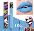 Halloween skull test tube containing matte gold or silver lip gloss for creative makeup.