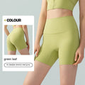 Women's leaf green Lycra yoga shorts with high waist belly control design