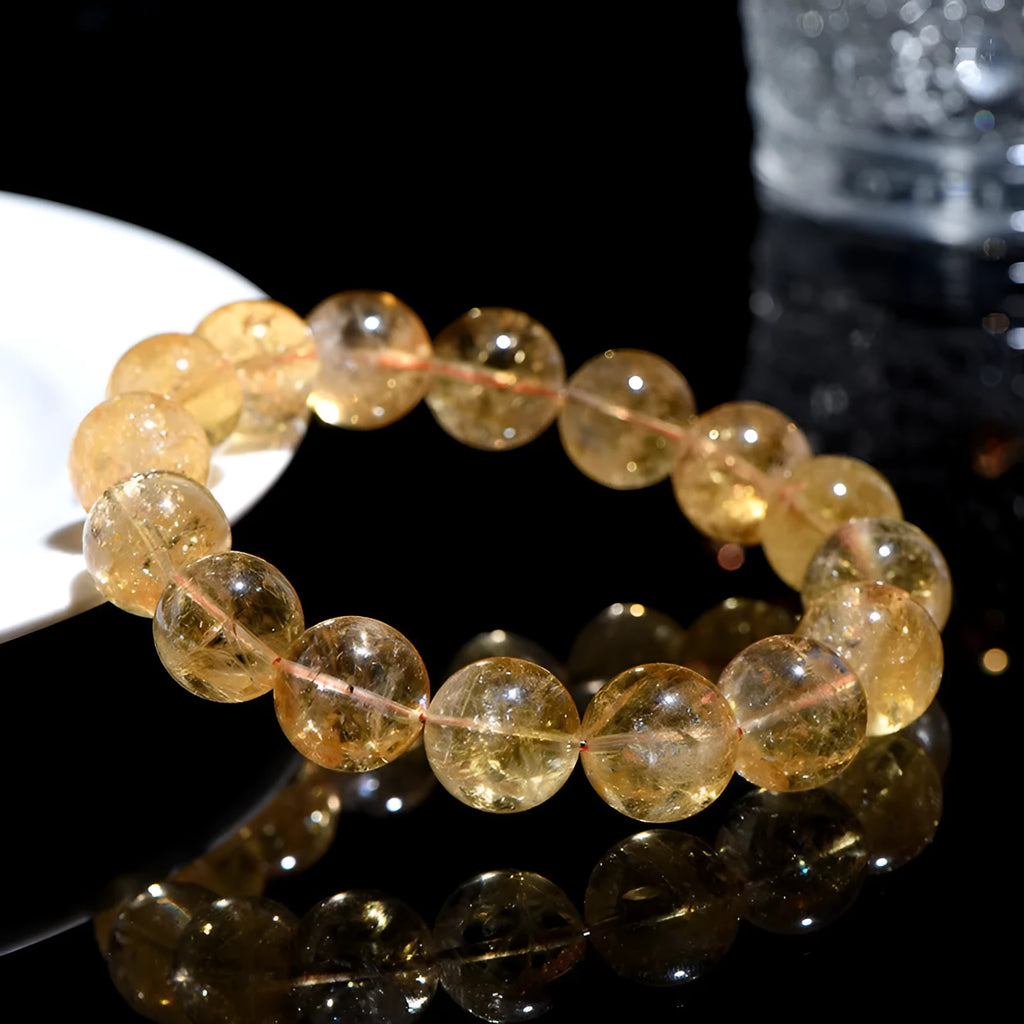 Natural yellow citrine bead bracelet showing geometric stone shapes in single circle and three circle configurations