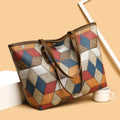 Women's blue brown PVC shoulder bag with sandwich pocket design for business and leisure use