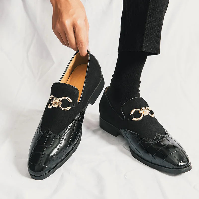 Men's black pointed toe Korean style PU leather business casual shoes with rubber sole