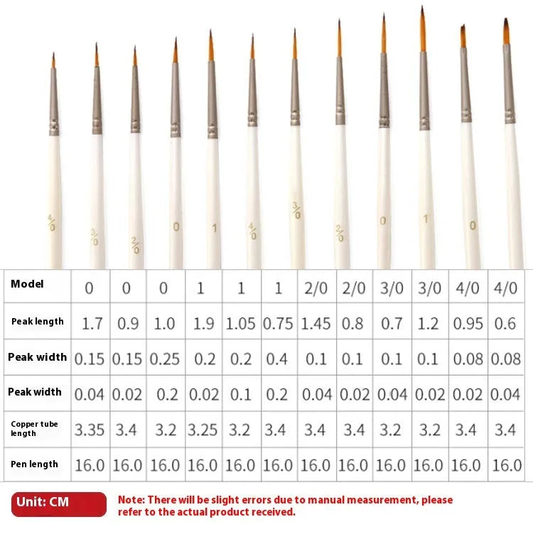 Set of twelve pearl white fluorescent marker pens with nylon wool brush tips and solid wood holders for watercolour art.