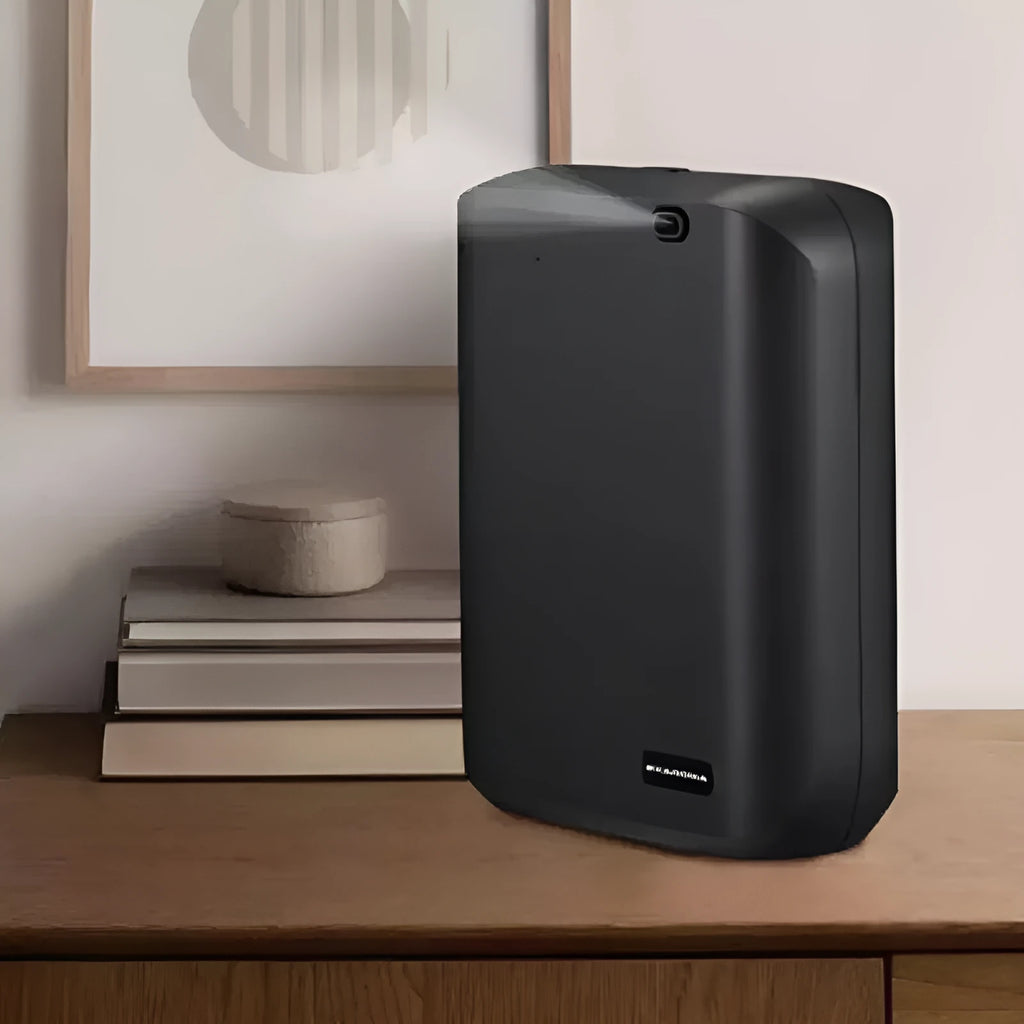 White wall-mounted essential oil diffuser with smart APP control and 150ml water tank capacity