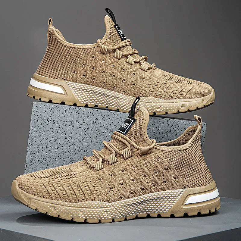 Men's solid colour casual shoes with mesh upper in Army Green, shown on a size 42 foot.