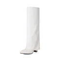 Women's black thick high heel ankle boots with sewing line detail on a white background