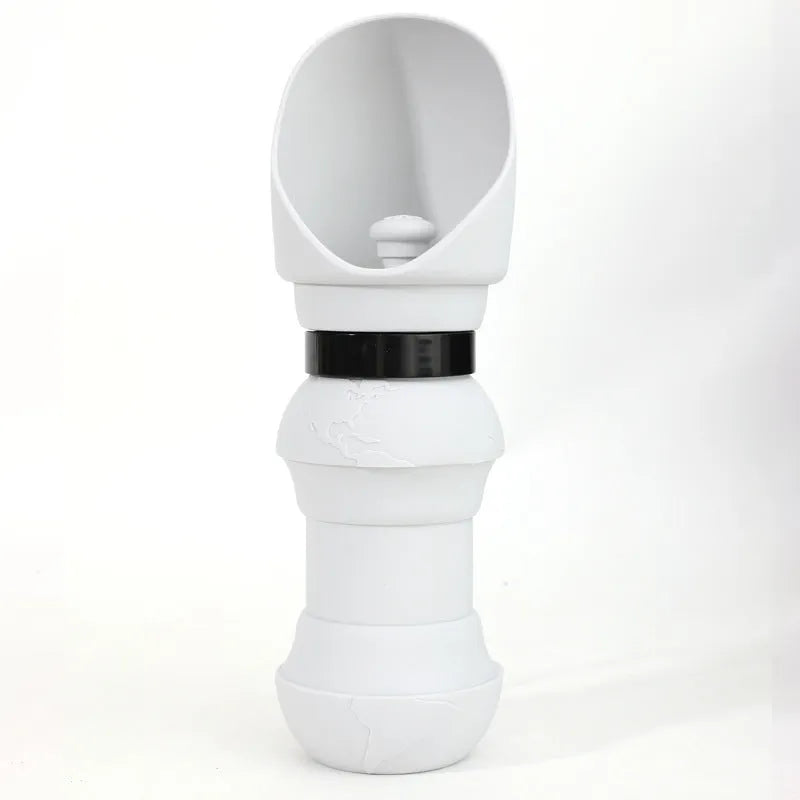 Silicone pet folding water cup shown in collapsed and open positions with colour options