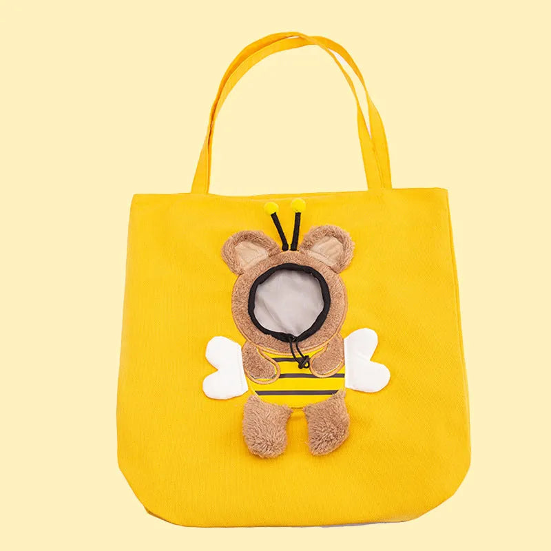 Little Bee Design canvas pet carrier bag with animal pattern and elastic side opening