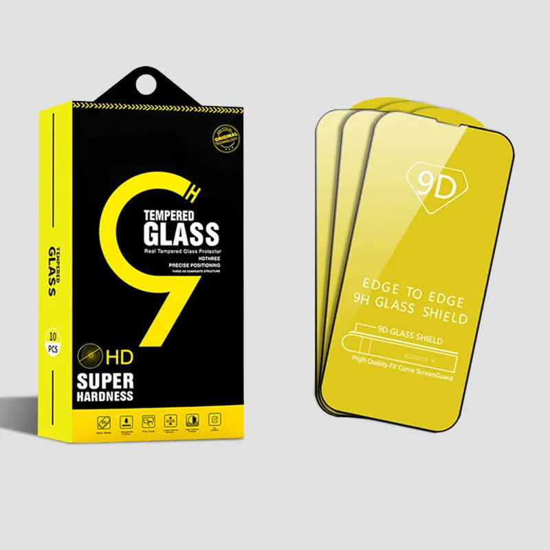 Three-pack tempered glass screen protector for Apple iPhone 13 mini with film tool in cowhide box