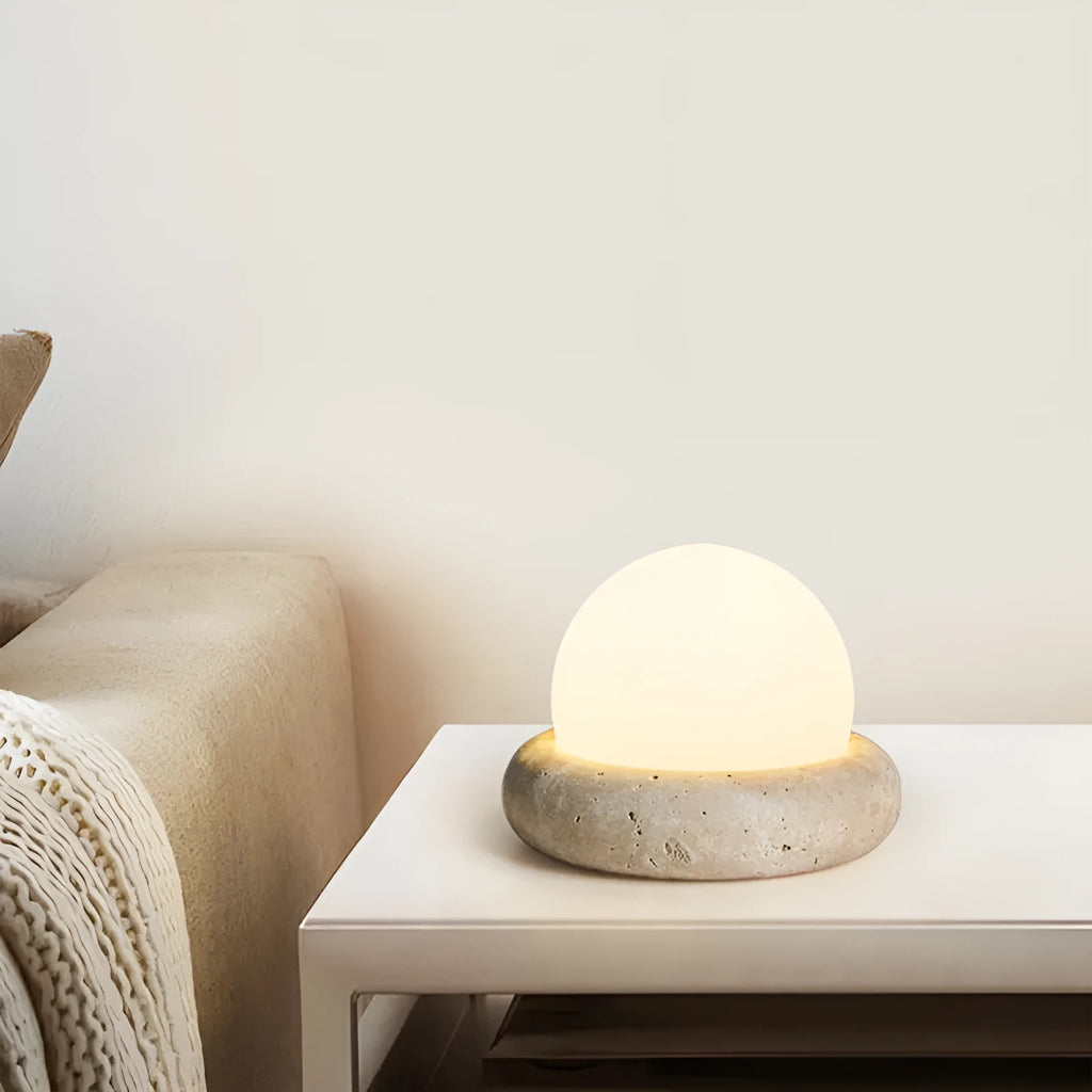 Cream modern bedside night light with remote control on wooden table