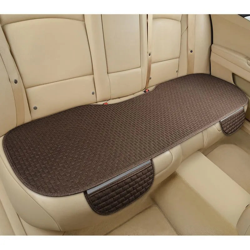 Linen car cushion set showing classic black and red, charm coffee, and warm cream colour options