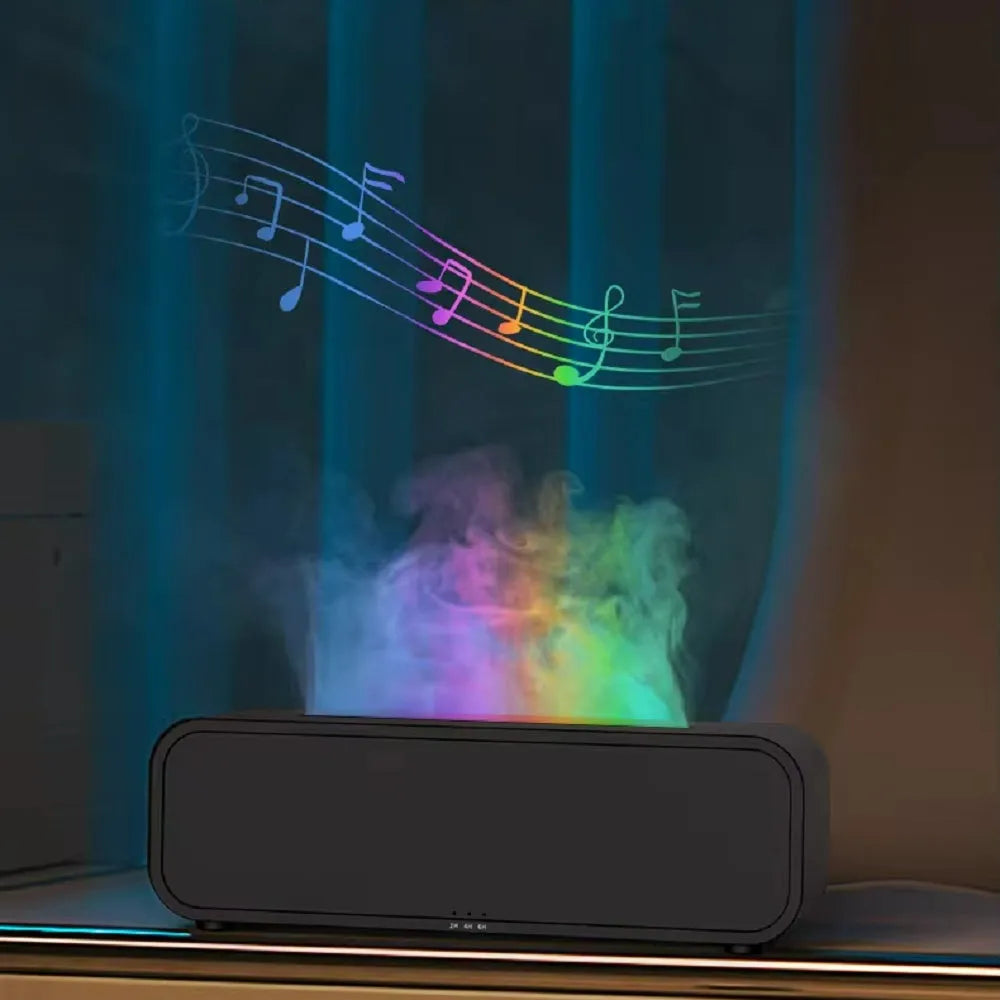 Black and white USB aroma diffuser with remote control and colour-changing LED lights