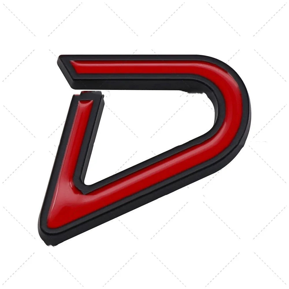 Red and silver metal car bumper sticker with SD pattern design.