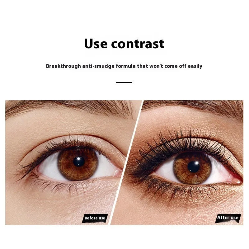 4D waterproof black mascara tube showing curling applicator for long thick lashes