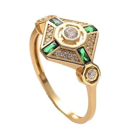Square geometric emerald diamond ring in lvzuan colour with Ins style design