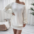 Women's off-the-shoulder knitted dress with lantern sleeves in a solid colour.