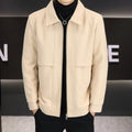 Men's khaki casual jacket with polo collar and side seam pockets