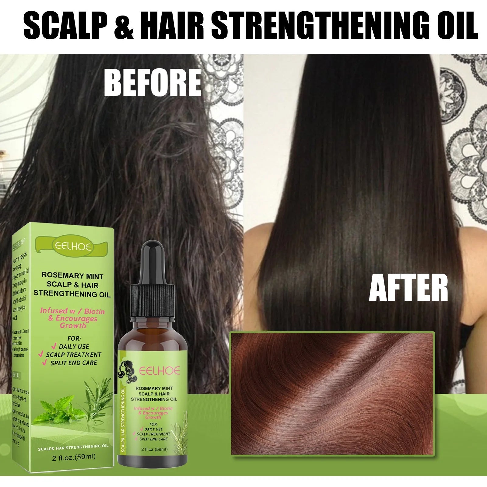 59ml bottle of Rosemary Mint Hair Growth Fluid for scalp nourishment and hair repair