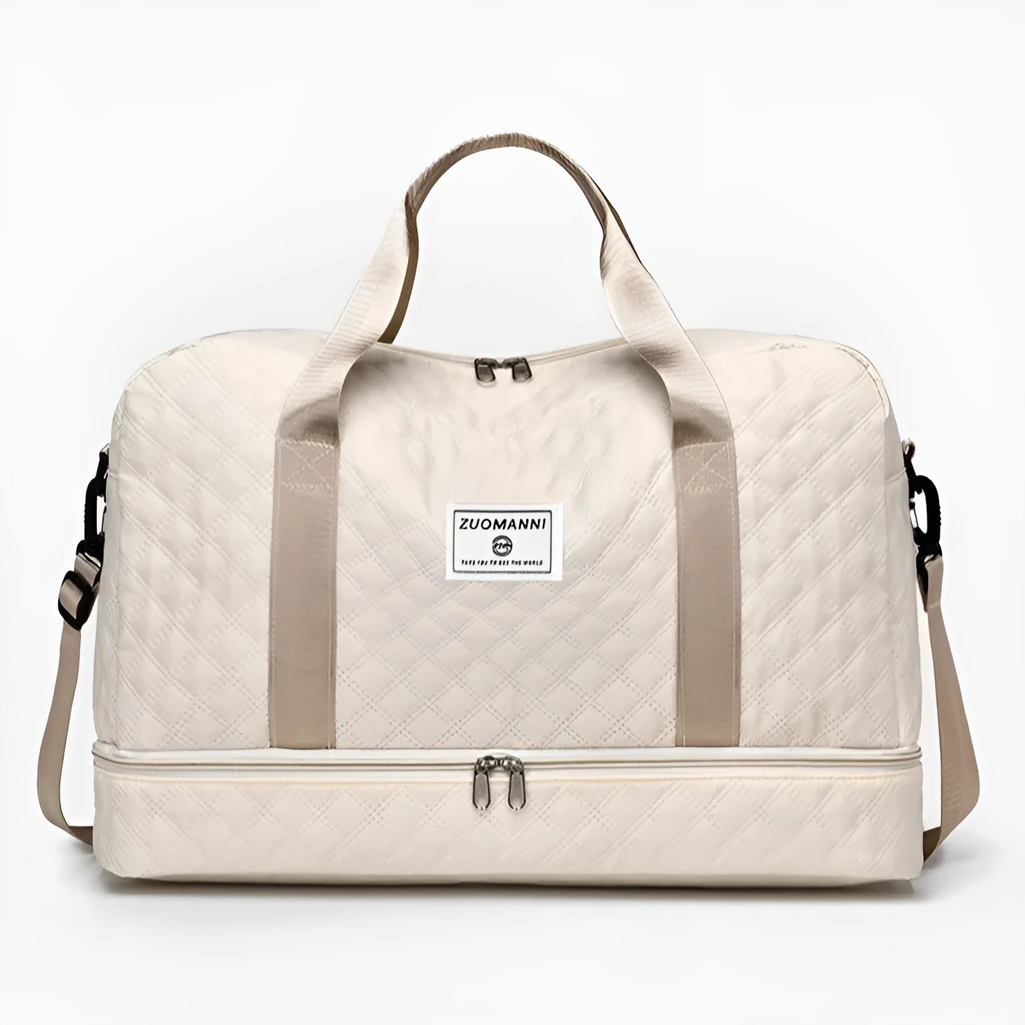 Large Oxford cloth travel bag in a solid colour showing its spacious design and street style details.