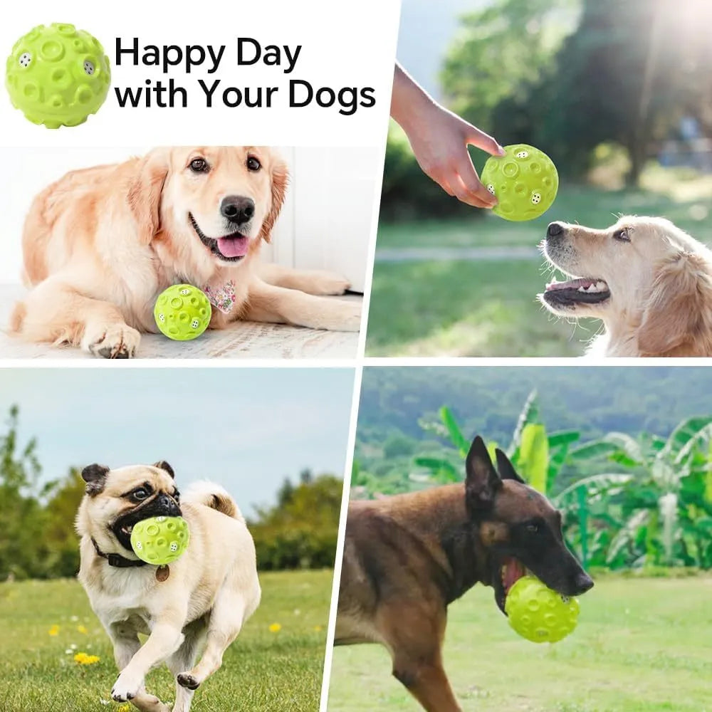 Durable natural rubber dog ball toy with magical squeaky sound for aggressive chewers in five colour options