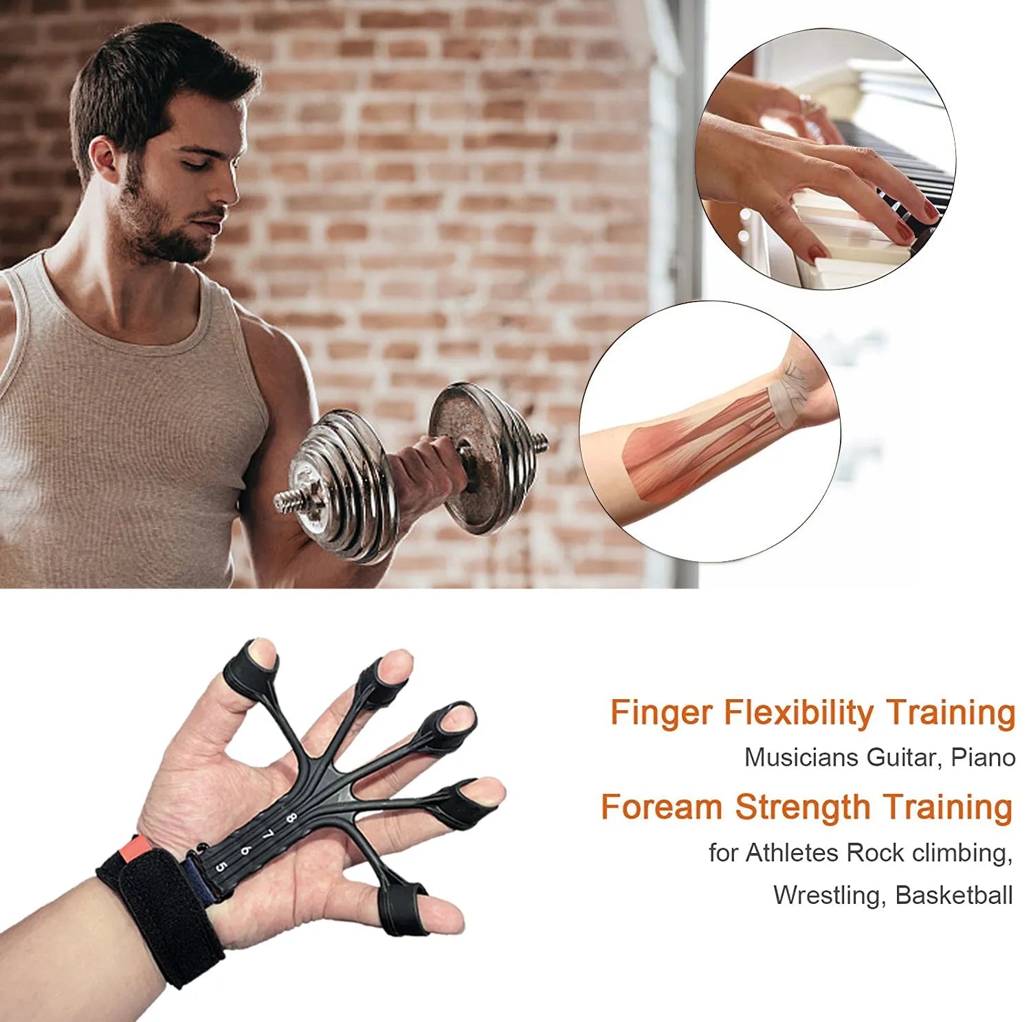 Black and grey silicone finger trainer tension rope with adjustable belt for rehabilitation.