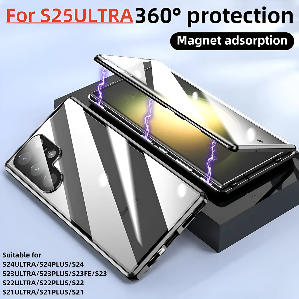 Magnetic King glossy metal HD peep-proof mirror phone case for Samsung S24 and S25 series in aluminium alloy glass