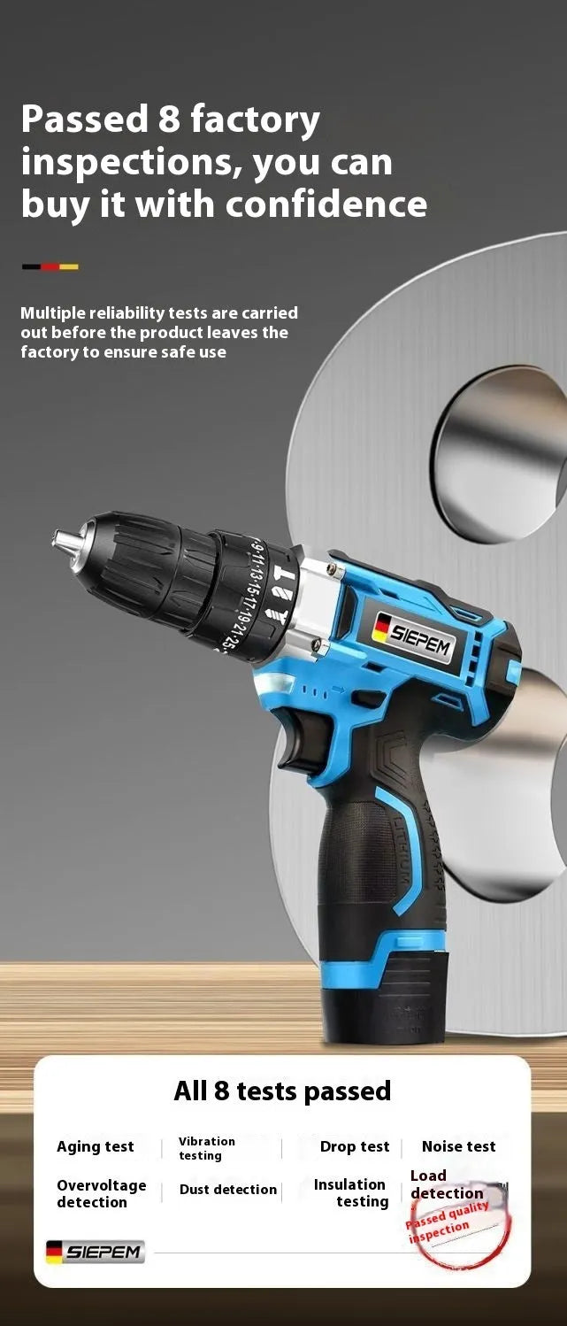 12V dual speed impact pistol drill and electric screwdriver set in plastic storage case