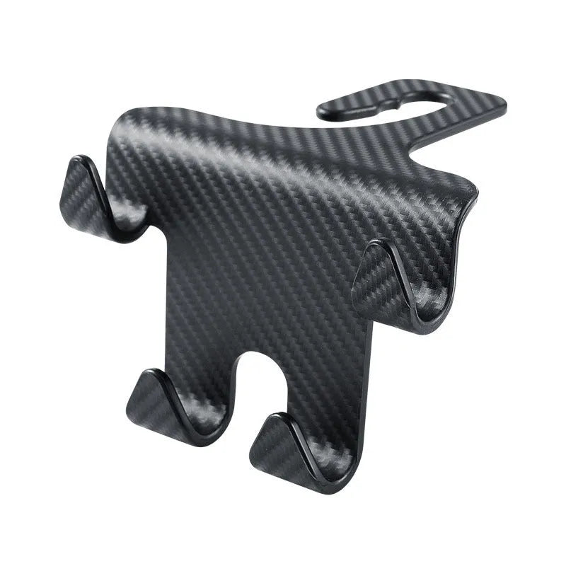 Black ABS plastic car hook with integrated phone holder bracket for rear seat organisation.