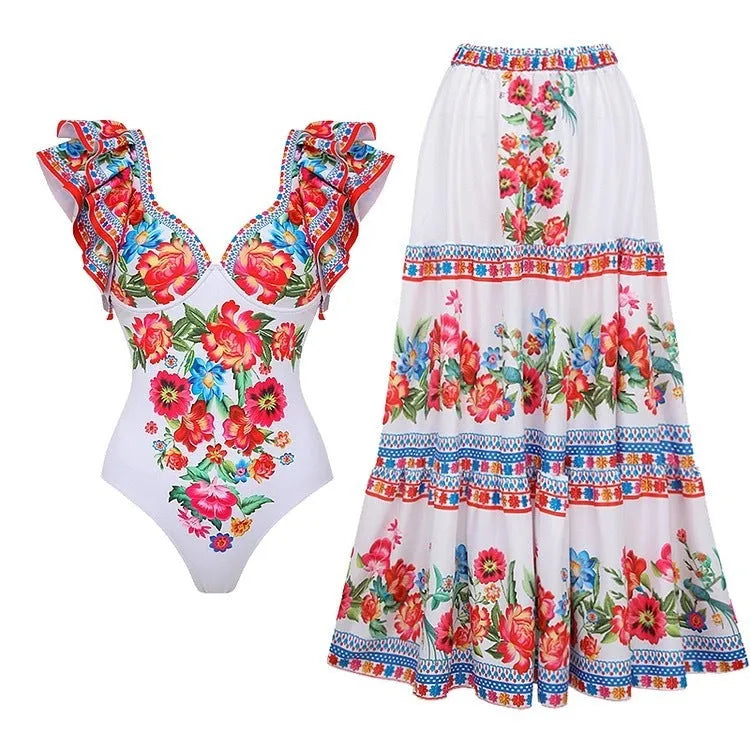 Women's printed one-piece polyester swimsuit available in multiple colour options