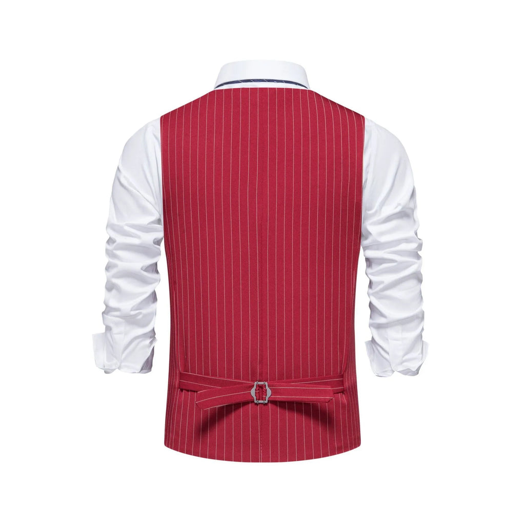 Men's striped suit vest in polyester with non-ironing fabric and V-shaped hem
