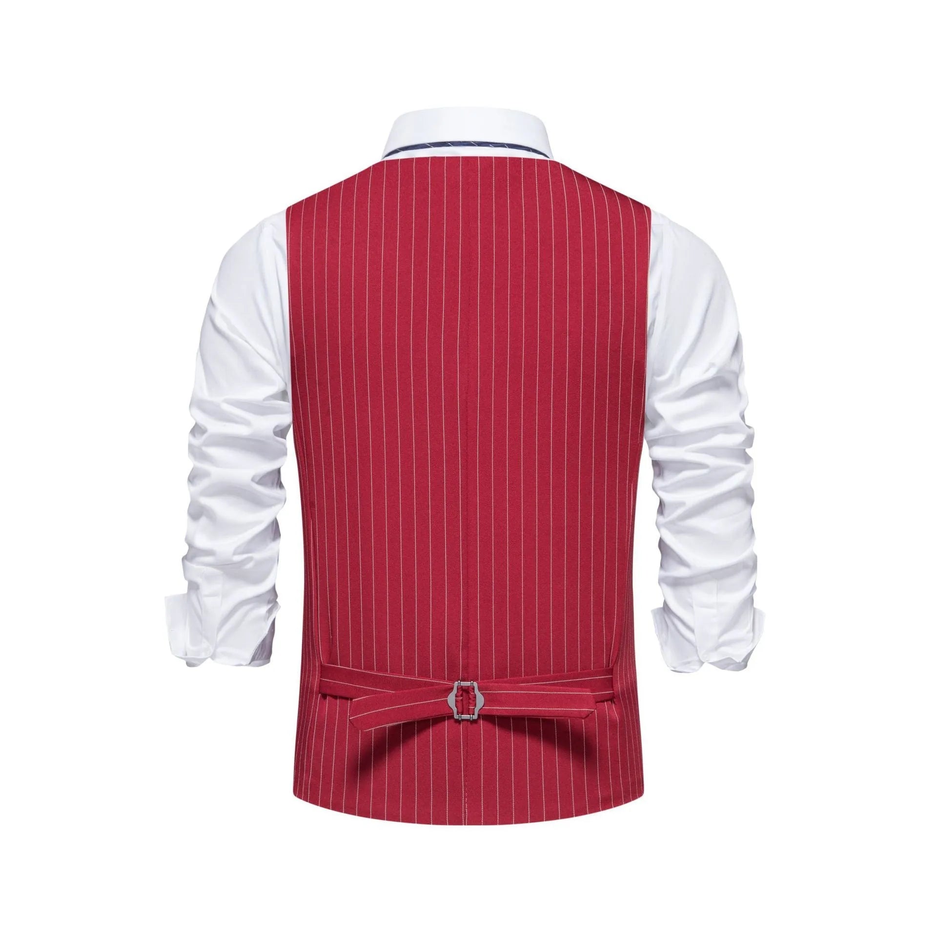 Men's striped suit vest in polyester with non-ironing fabric and V-shaped hem