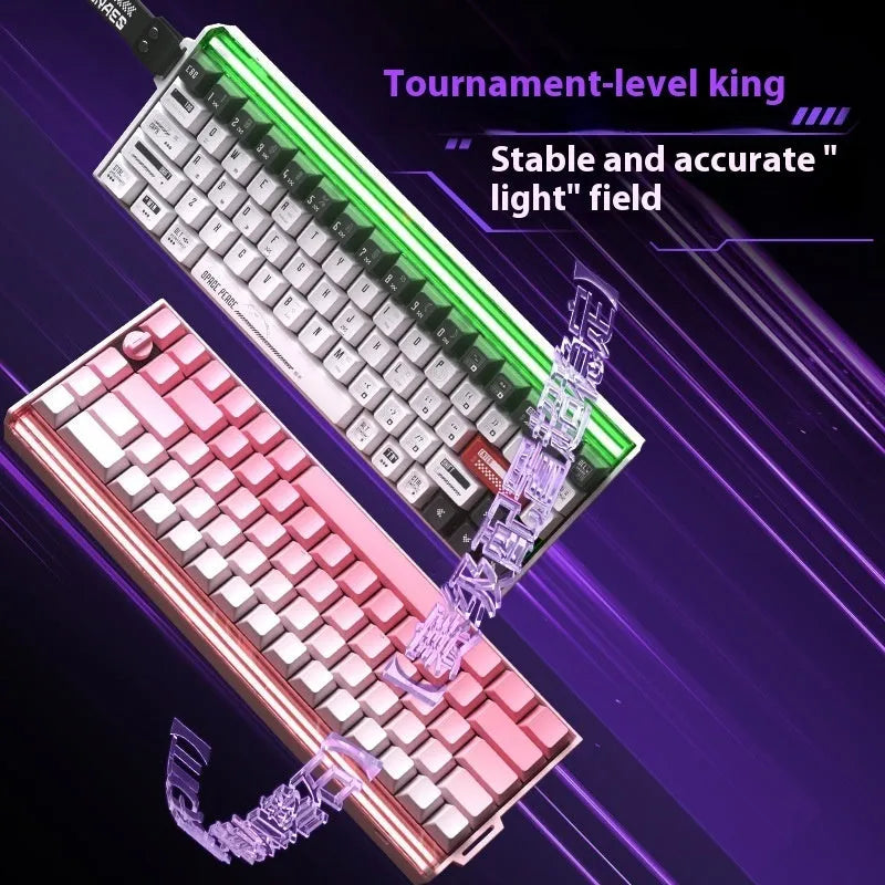 BOOM68 mechanical keyboard with RGB backlighting in Green Magic Blade colour on a desk