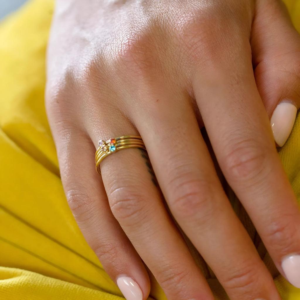 December birthstone titanium steel engraved ring with gold and steel colour combination