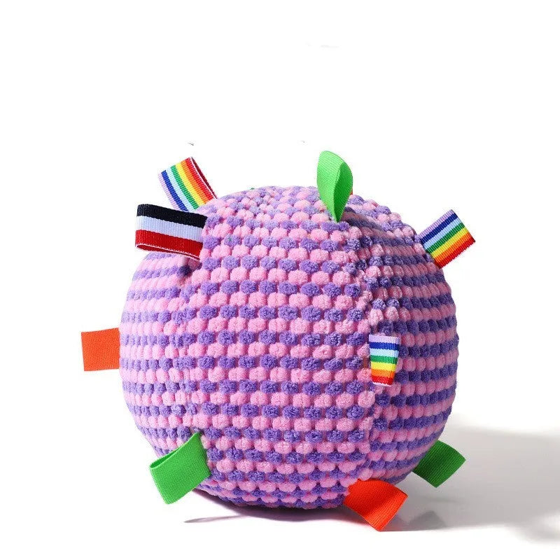 Blue and yellow pineapple lattice dog ball toy with 17cm diameter and internal sound ring