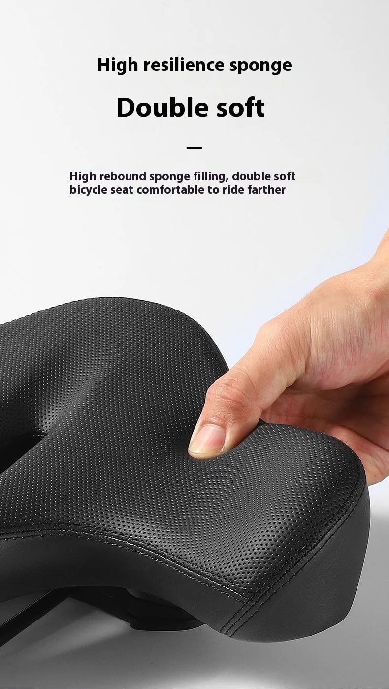 Black leather bicycle seat cushion with polyurethane foam padding for shock absorption