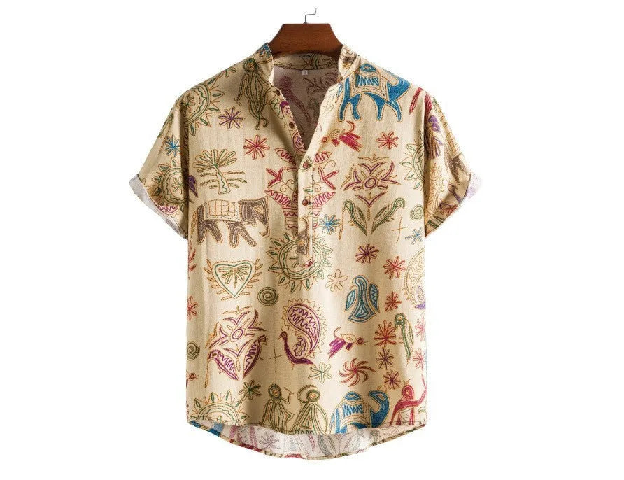 Men's loose fit shirt with 3D digital print pattern in elastic polyester fabric