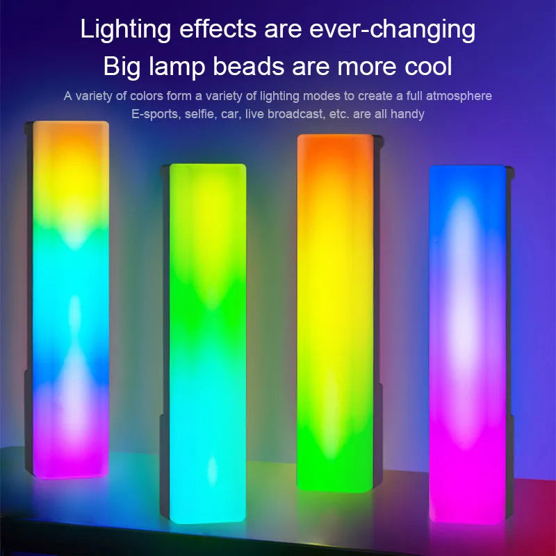 Black 3D RGB table top ambience lamp with voice-activated rhythm lighting for PC gaming decor