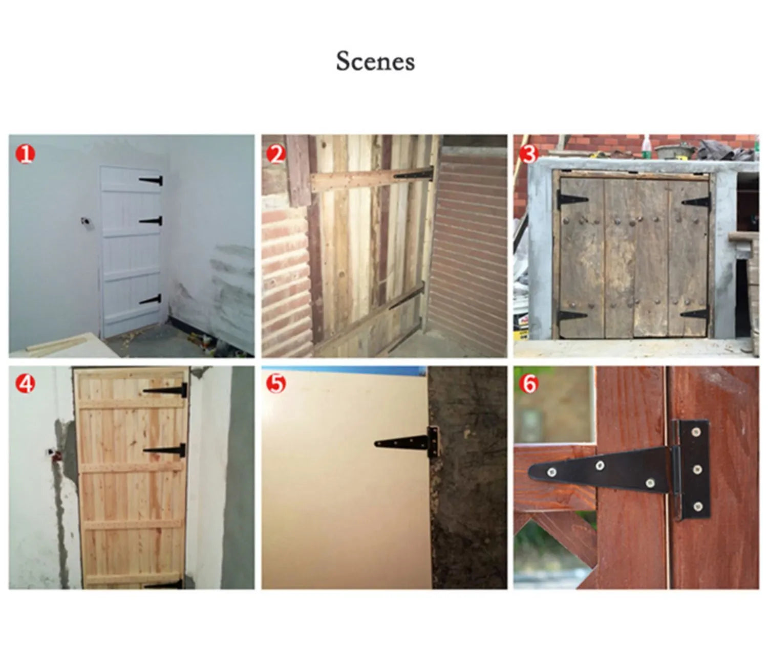 Fixed light T-shaped iron hinge for wooden courtyard doors, shown in straight arm card type design.