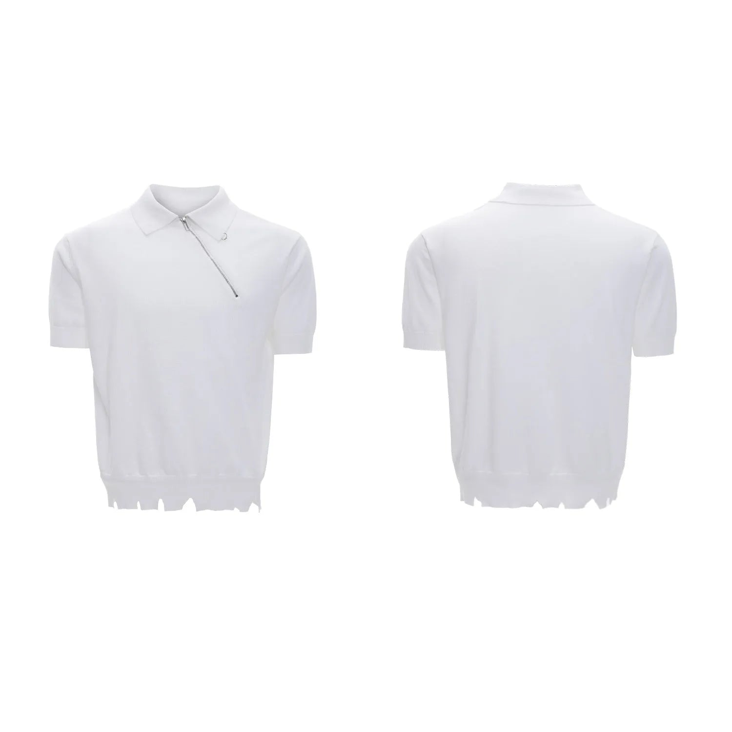 Men's slim-fit knitted polo shirt with ice-feel fabric and oblique zipper lapel collar in solid colour