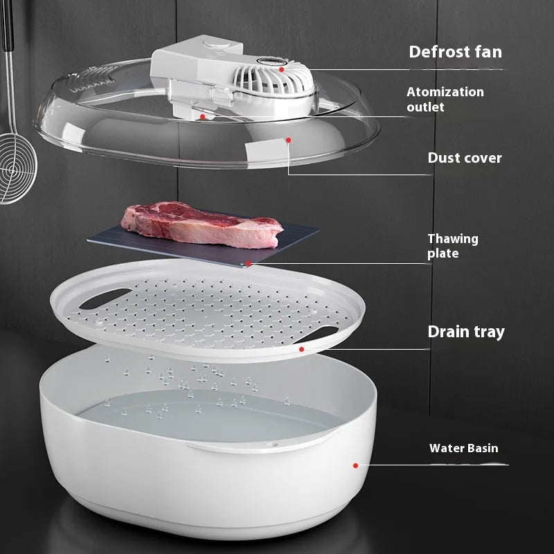 Modern aluminium quick defrosting plate for food, shown with optional USB cable kit.